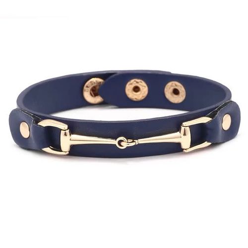 AWST Vegan Leather Bracelet w/Gold Tone Snaffle Bit - Navy