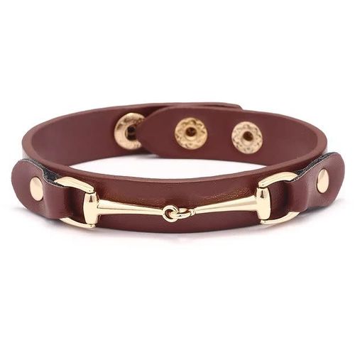 AWST Vegan Leather Bracelet w/Gold Tone Snaffle Bit - Dark Brown