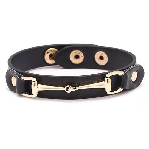 AWST Vegan Leather Bracelet w/Gold Tone Snaffle Bit - Black