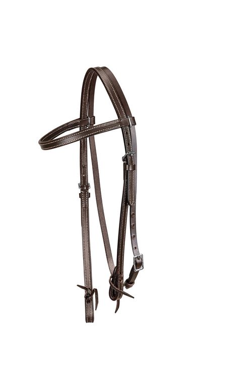 TuffRider Western Browband Headstall w/Latigo Bit Ties - Dark Brown