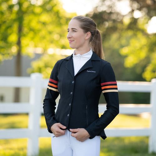 Equine Couture Women's EquiVent Gradient Show Coat w/Arm Stripes - Black/Red