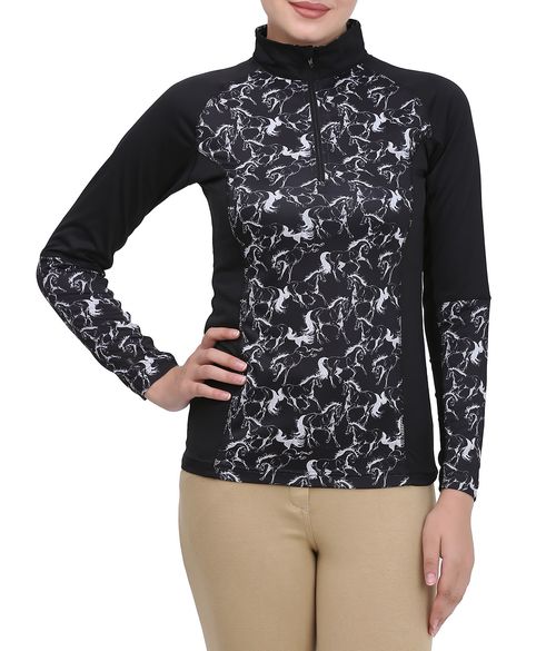 Equine Couture Women's Linear Horses Sport Shirt - Black