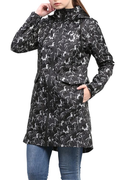Equine Couture Women's Linear Horse Rain Full Length Jacket - Black
