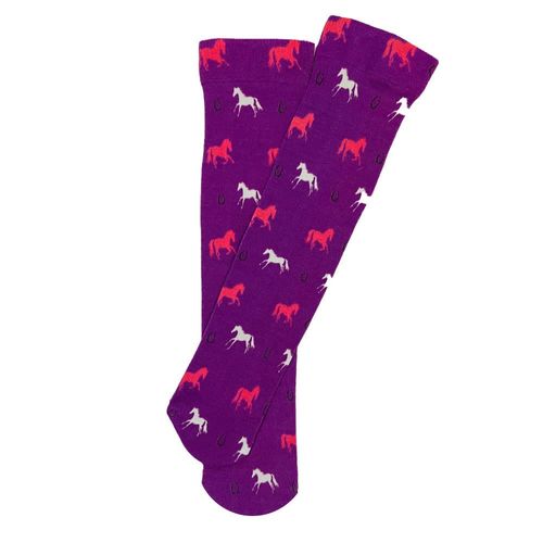 AWST Kids' Lila Horse Socks - Purple Horses and Horseshoes
