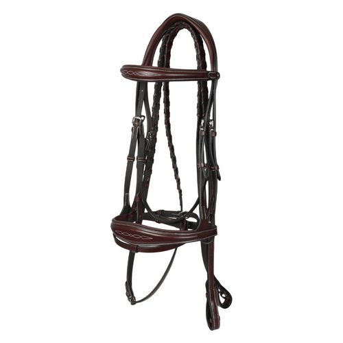 Henri de Rivel Jamaika Pro Anatomical Fancy Raised Wide Flash Bridle w/Reins - Australian Nut