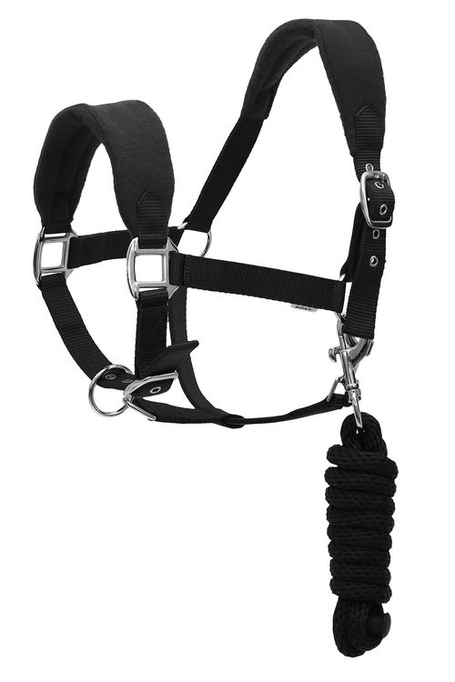 Henri de Rivel Ergonomic Comfort Halter & Lead Rope Set - Black
